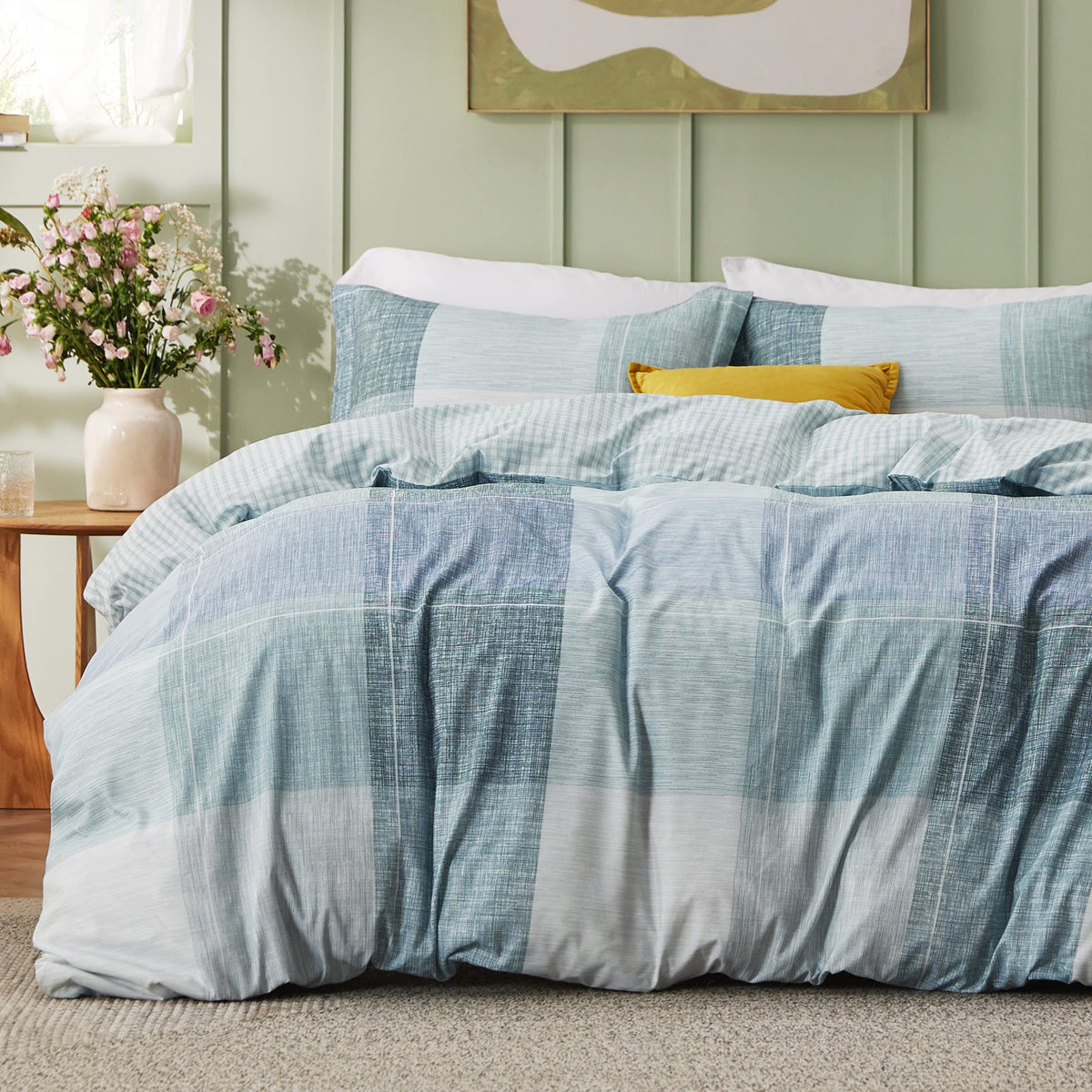 Bedsure Duvet Cover King Size - Reversible Buffalo Plaid Duvet Cover Set With Zipper Closure, Blue Bedding Set, 3 Pieces, 1 Duve