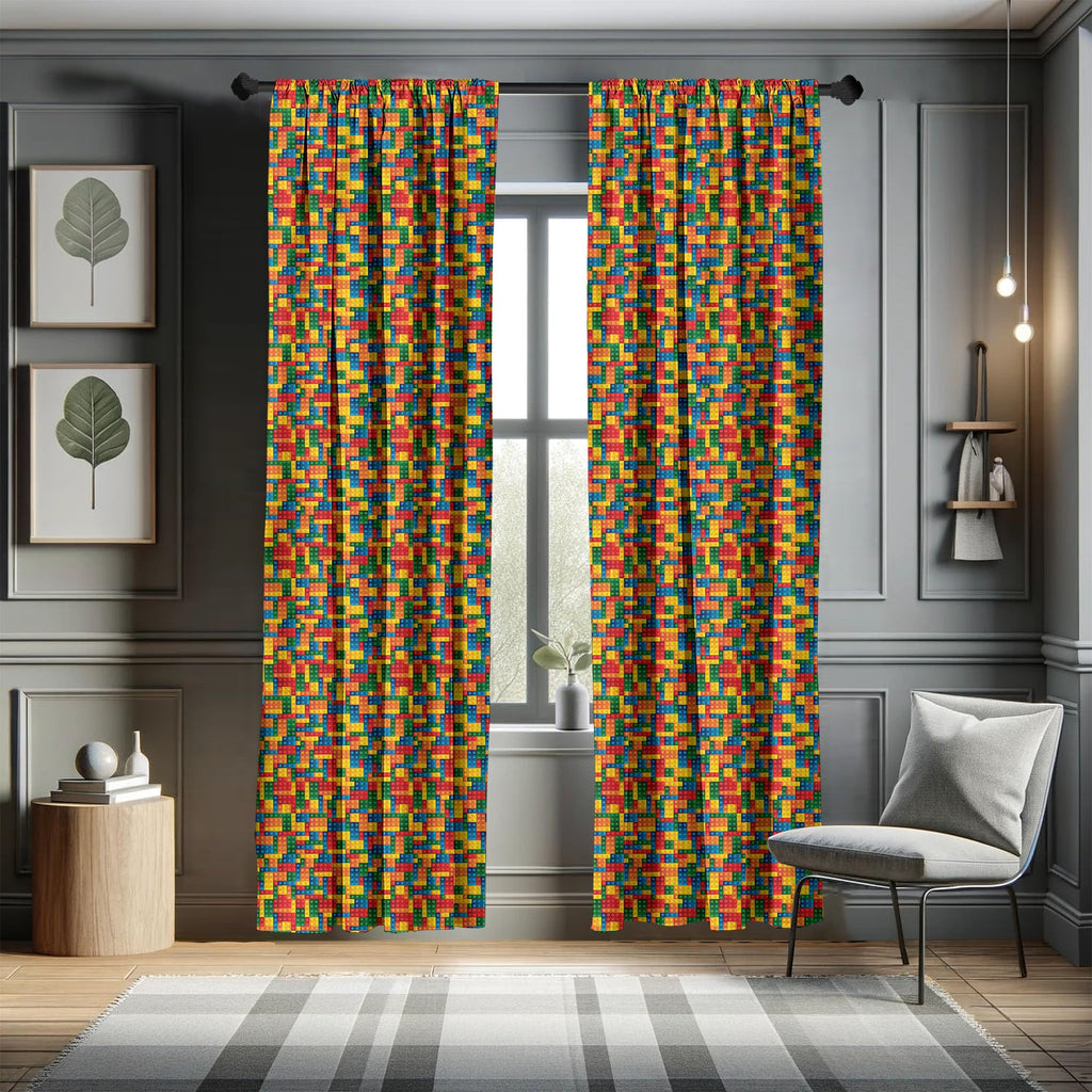Ambesonne Building Blocks Window Curtains, Themed Digital Design Toy Dotted Matching Rectangles Print, Lightweight Decor 2-Panel