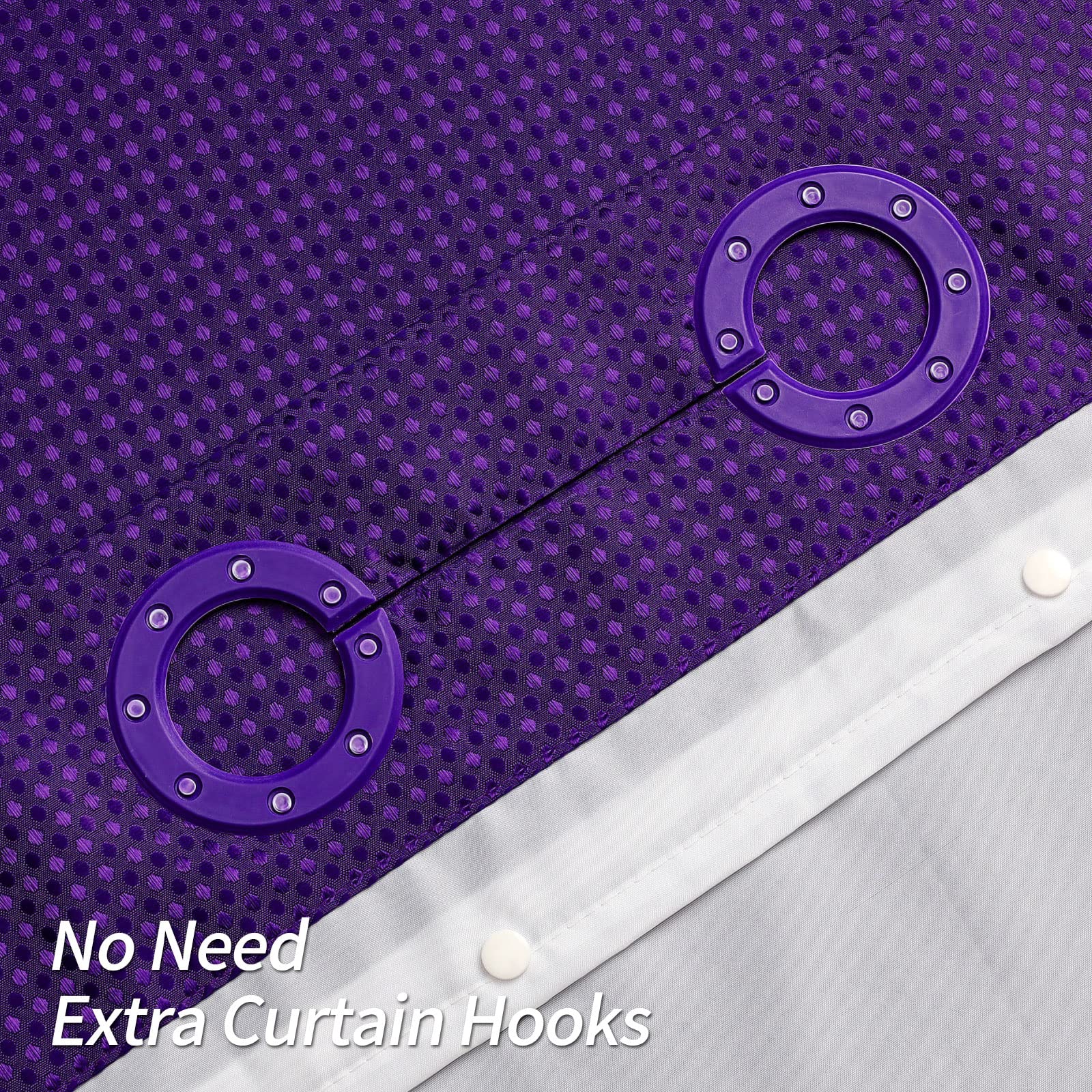Mitovilla No Hooks Required Purple Waffle Shower Curtain Set With Snap-In Liner, Modern Heavyweight Fabric Shower Curtain For Ho