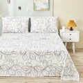 Tache 3 Pieces Modern Abstract Floral Leaf Minimalist Line Art White Black Grey Gold Flat Bed Sheet Only, King