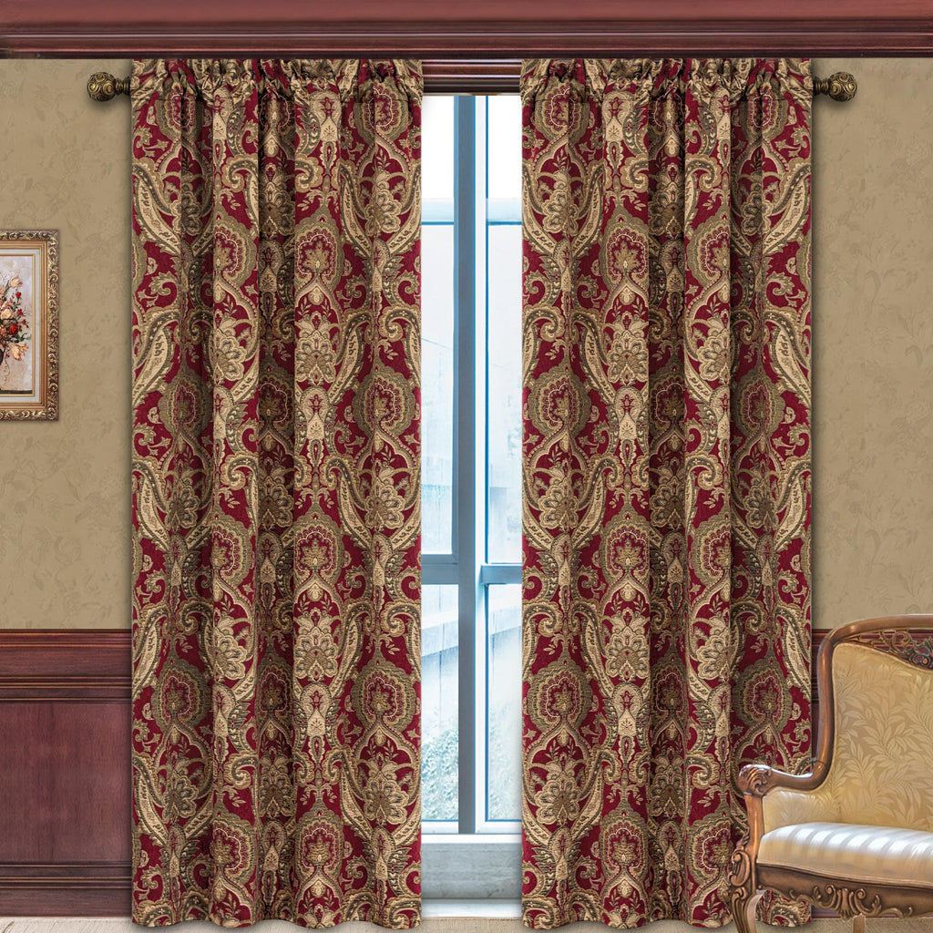 Loom and Mill Damask Chenille Jacquard Blackout Curtains Red/Brown 52"x84" (2 Panels)