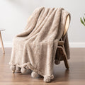 Pavilia Taupe Sherpa Throw Blanket For Couch, Warm Plush Pom Pom Blanket Throw, Tan Fuzzy Sofa Throw, Lightweight Soft Cozy Fluf