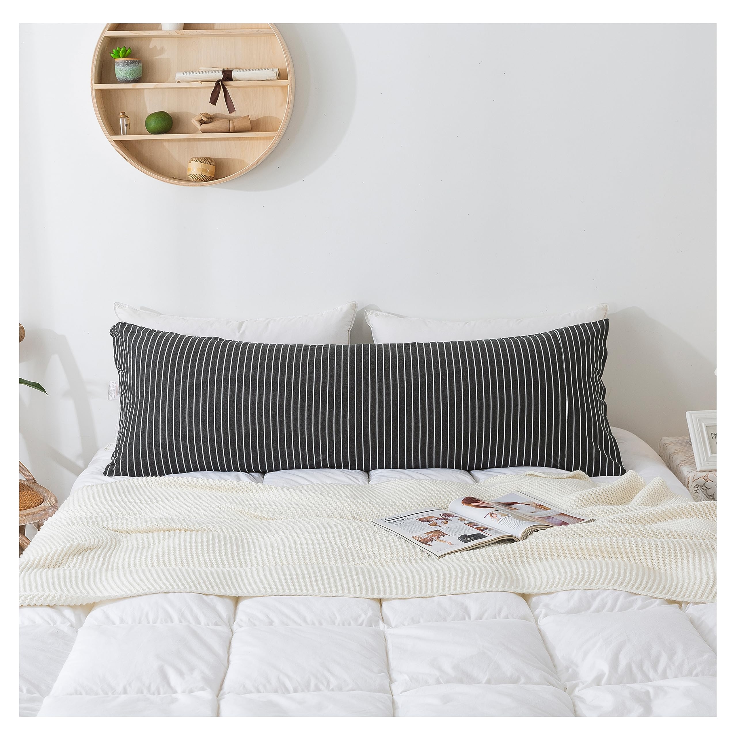 H HOUSEHOLD Pillowcases, 100% Cotton Jersey Knit, Soft and Cozy, Wrinkle, Stain Resistant with Envelope Closure (Black Wihte Str