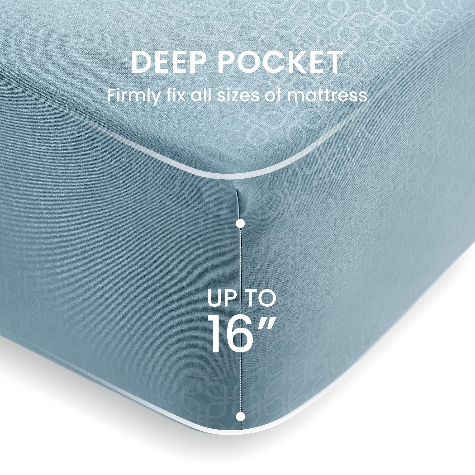 Sleep Zone Luxury Embossed Twin Bed Sheets Set For Kids, Four-Leaf Clover Pattern Sheet & Pillowcase Sets 3 Piece - Super Soft, Wrinkle Free, Fade Resistant, Deep Pocket 16' (Flint Blue, Twin)