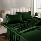 Horbaunal 6 Piece Satin Sheet Set Full Size Luxury Silky & Soft Emerald Green Satin Full Bed Sheet Set With 16'' Deep Pocket, 1