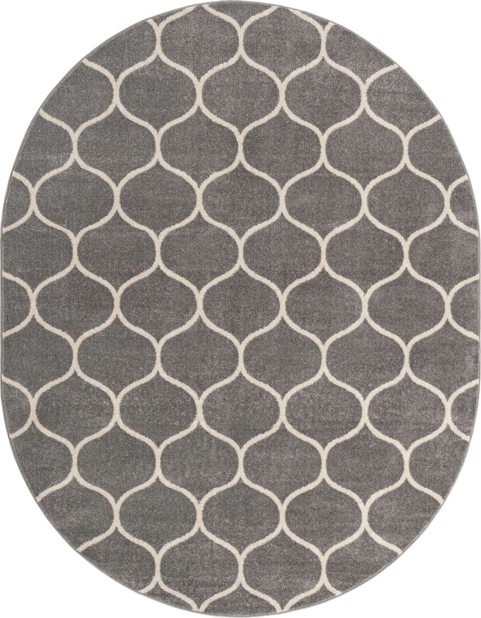 Unique Loom Trellis Frieze Collection Area Rug - Rounded (7' 10'' x 10' Oval, Light Gray/ Ivory)