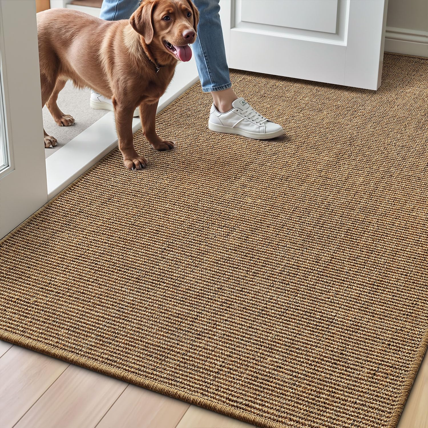 LUMI Handwoven Sisal Door Mat, Non-Slip Durable Entryway Mat, Welcome Front Doormat, Solid Floor Mats for Entrance, 32x48, Brown
