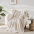 R.Share Beige Striped Throw Blanket 50X70 Inch Reversible, Feather Knit Tan Cream Taupe Microfiber Soft Comfy Cozy Lightweight F