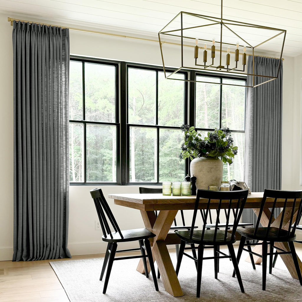 Twopages Carbon Grey Pinch Pleated Drape 84 Inch Length Linen Light Filtering Room Darkening Curtain For Bedroom, Double Layer L