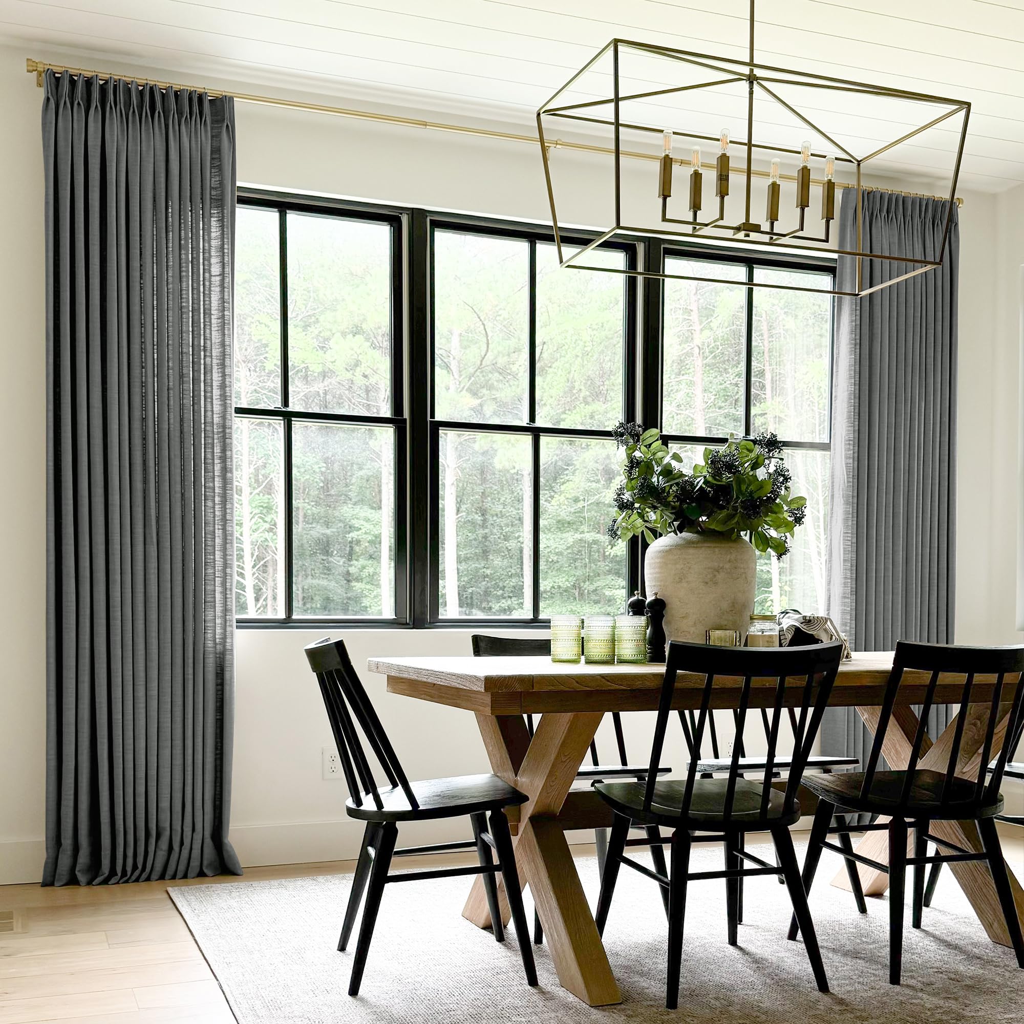Twopages Carbon Grey Pinch Pleated Drape 84 Inch Length Linen Light Filtering Room Darkening Curtain For Bedroom, Double Layer L