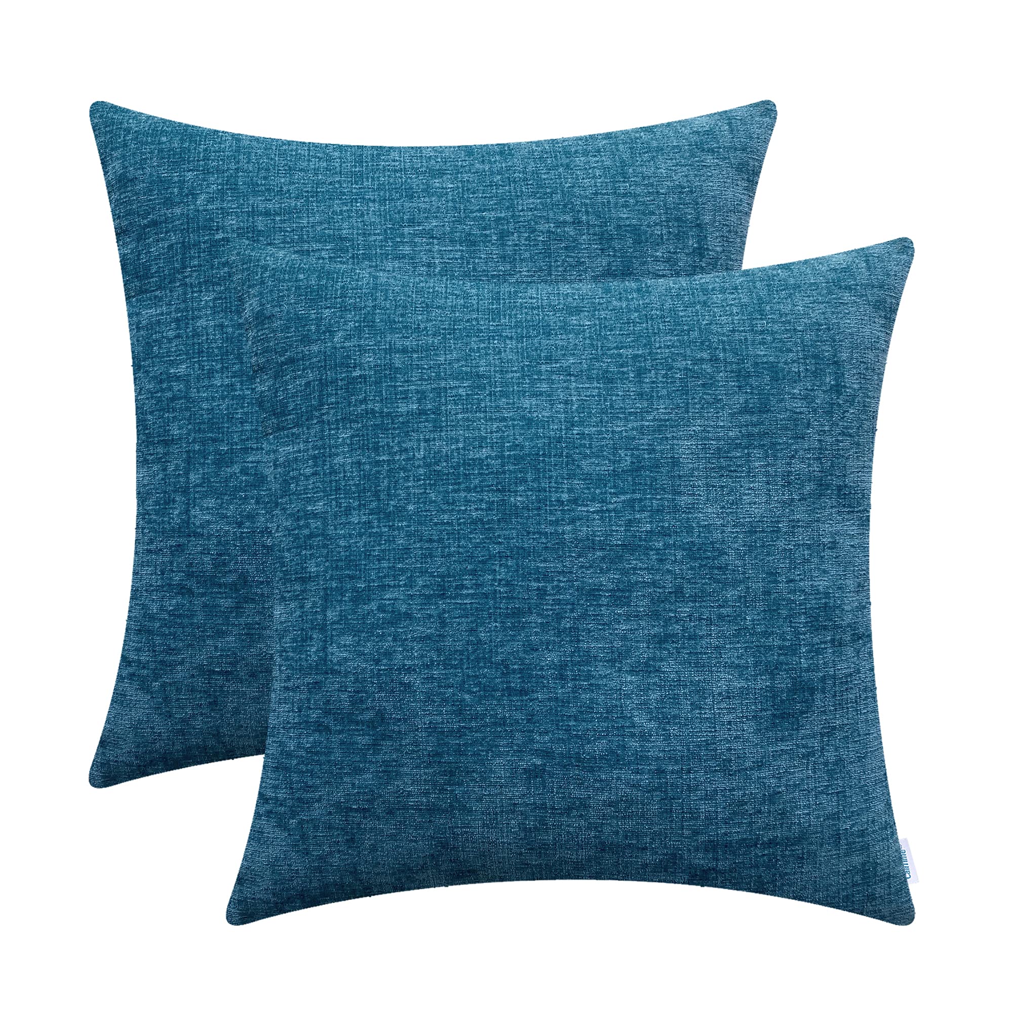 Calitime Pack Of 2 Cozy Throw Pillow Covers Cases For Couch Sofa Home Decoration Solid Dyed Soft Chenille 24 X 24 Inches Ocean B