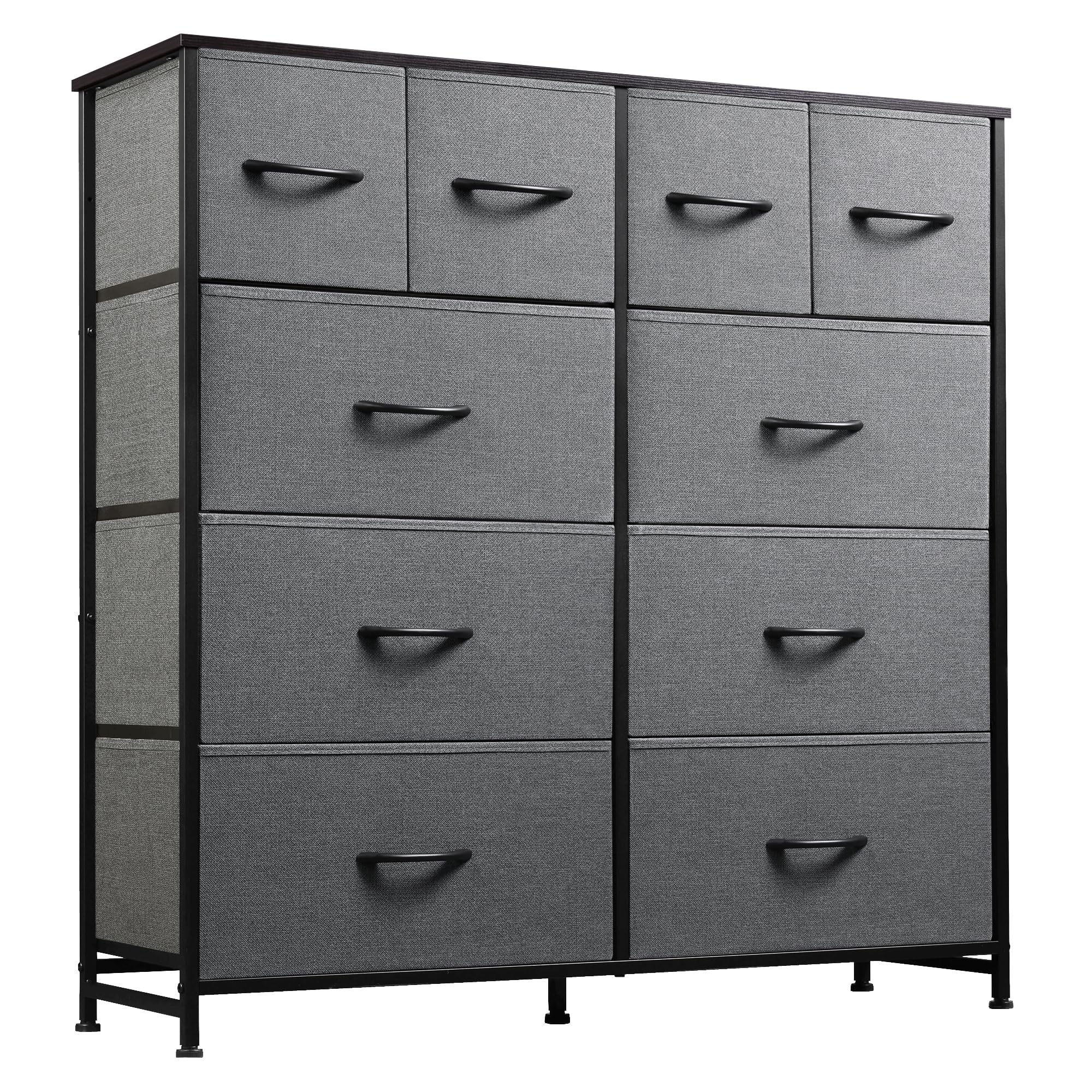 Wlive Fabric Dresser For Bedroom, Dresser With 10 Drawers, Storage Tower With Fabric Bins, Double Dressers, Chest Of Drawers For Closet, Living Room, Hallway, Dark Grey