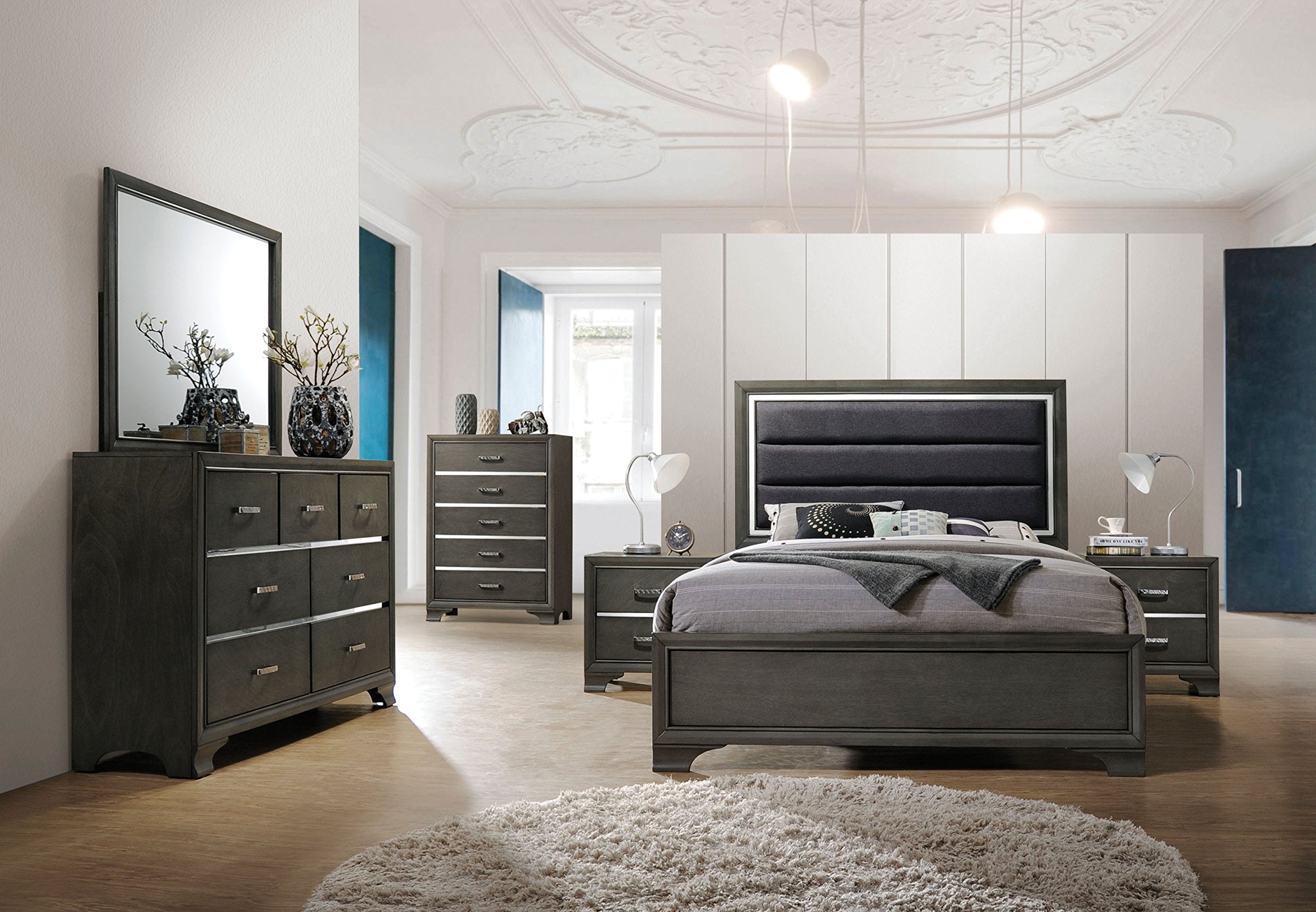 Acme Carine 2 Drawer Nightstand in Gray