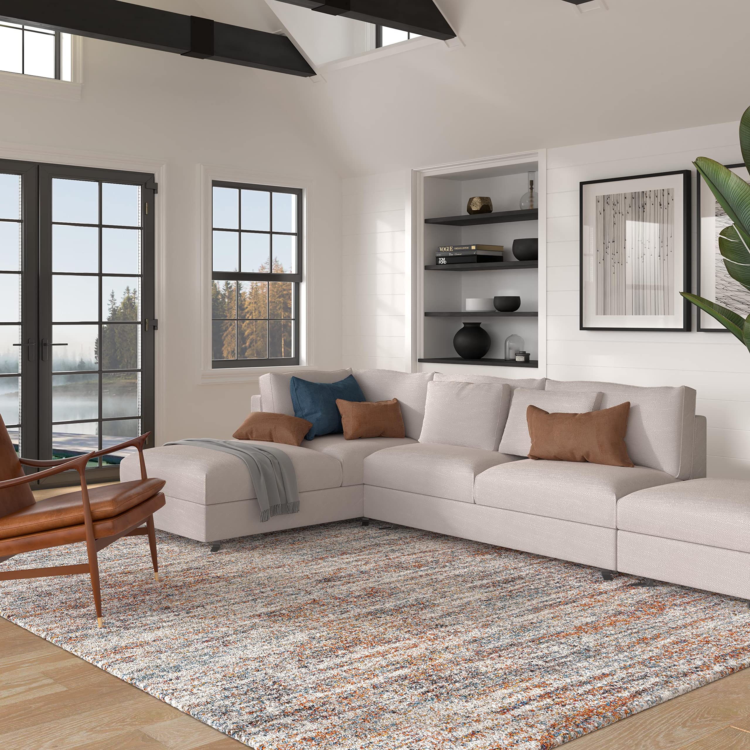 Granada Ezra Ivory, Blue, Orange, And Rust Olefin Shag Area Rug