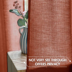 Miulee Burnt Orange Faux Linen Semi Sheer Curtains 2 Panels For Living Room Bedroom Textured Light Filtering Privacy Window Curt