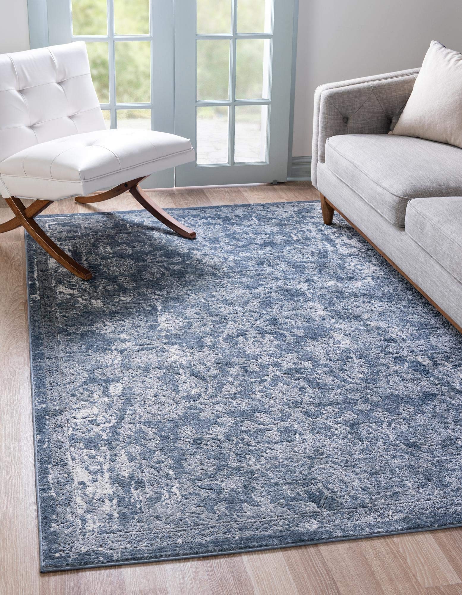 Rugs.com Oregon Collection Rug - 7 x 10 Blue Low-Pile Rug Perfect for Living Rooms, Large Dining Rooms, Open Floorplans