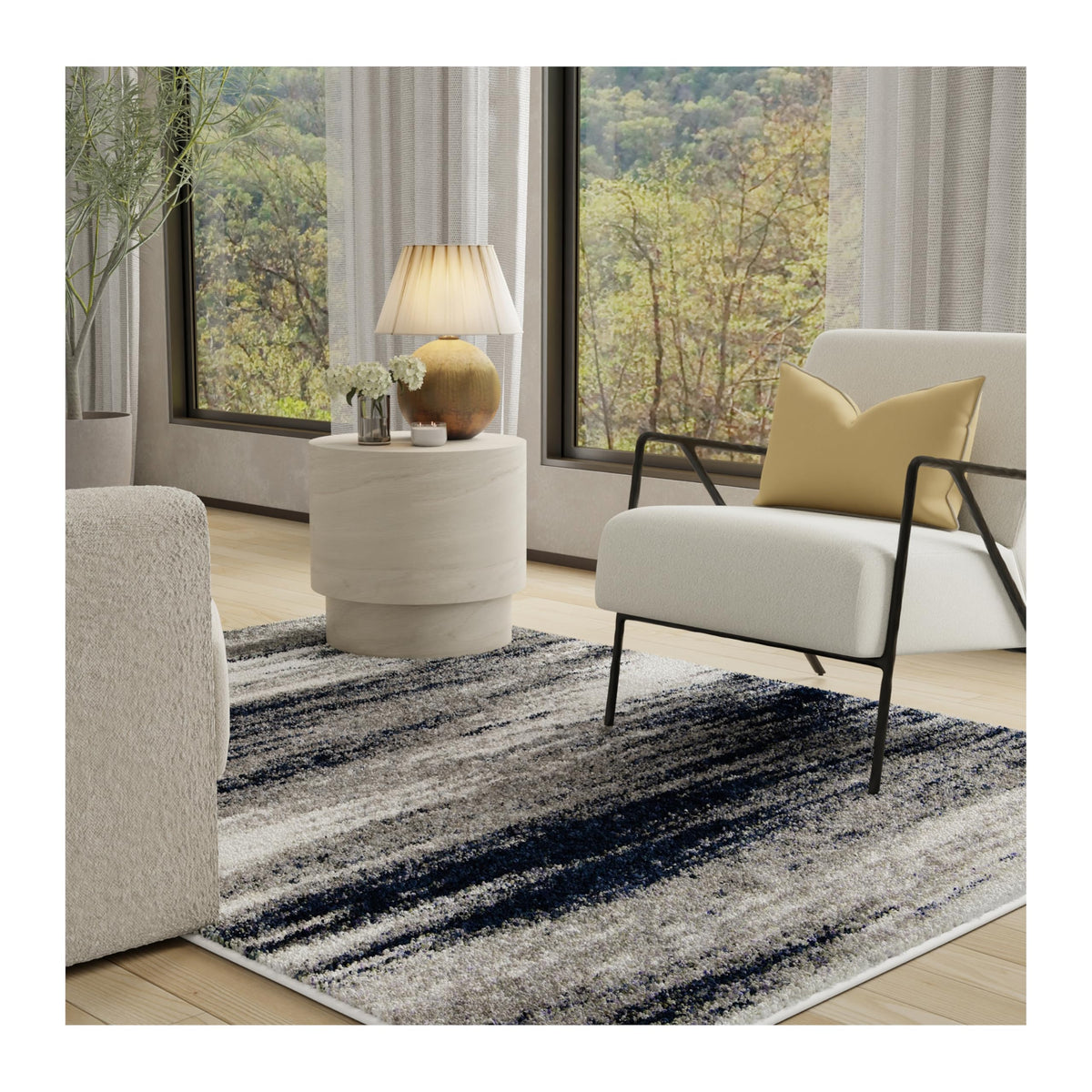 Cotton Tail Madrid Plush Area Rug - 5'3&quot; X 7'6&quot; Rectangle In Navy Blue, Abstract Gradient Style, Easy To Clean, Durable, Cozy Rug For Bedroom, Living Room, Dining Room, Or Indoor Home Modern Decor