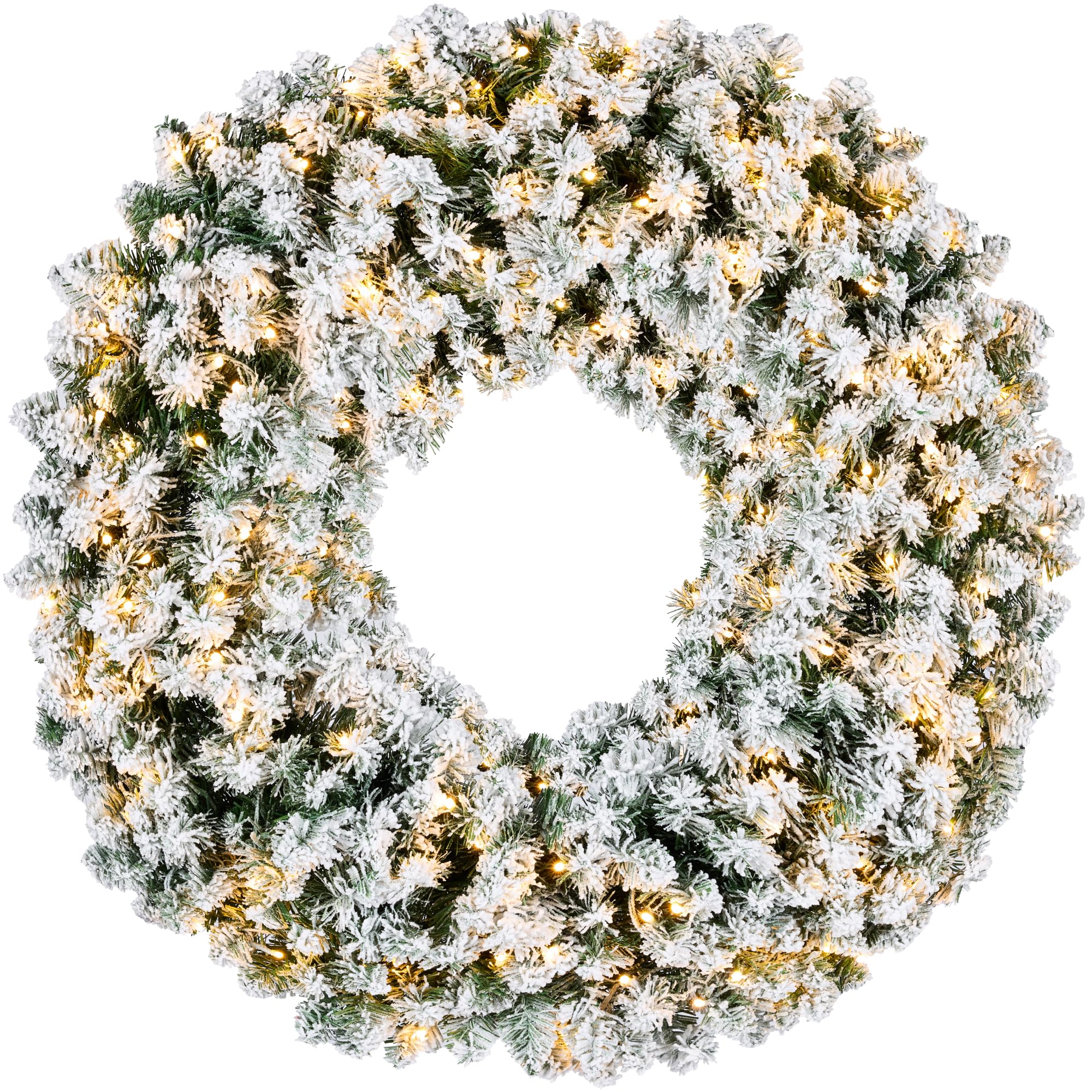 Best Choice Products 30in Large Flocked Artificial Pre-Lit Fir Christmas Wreath Holiday Accent Decoration w/ 100 2-in-1 LED Ligh