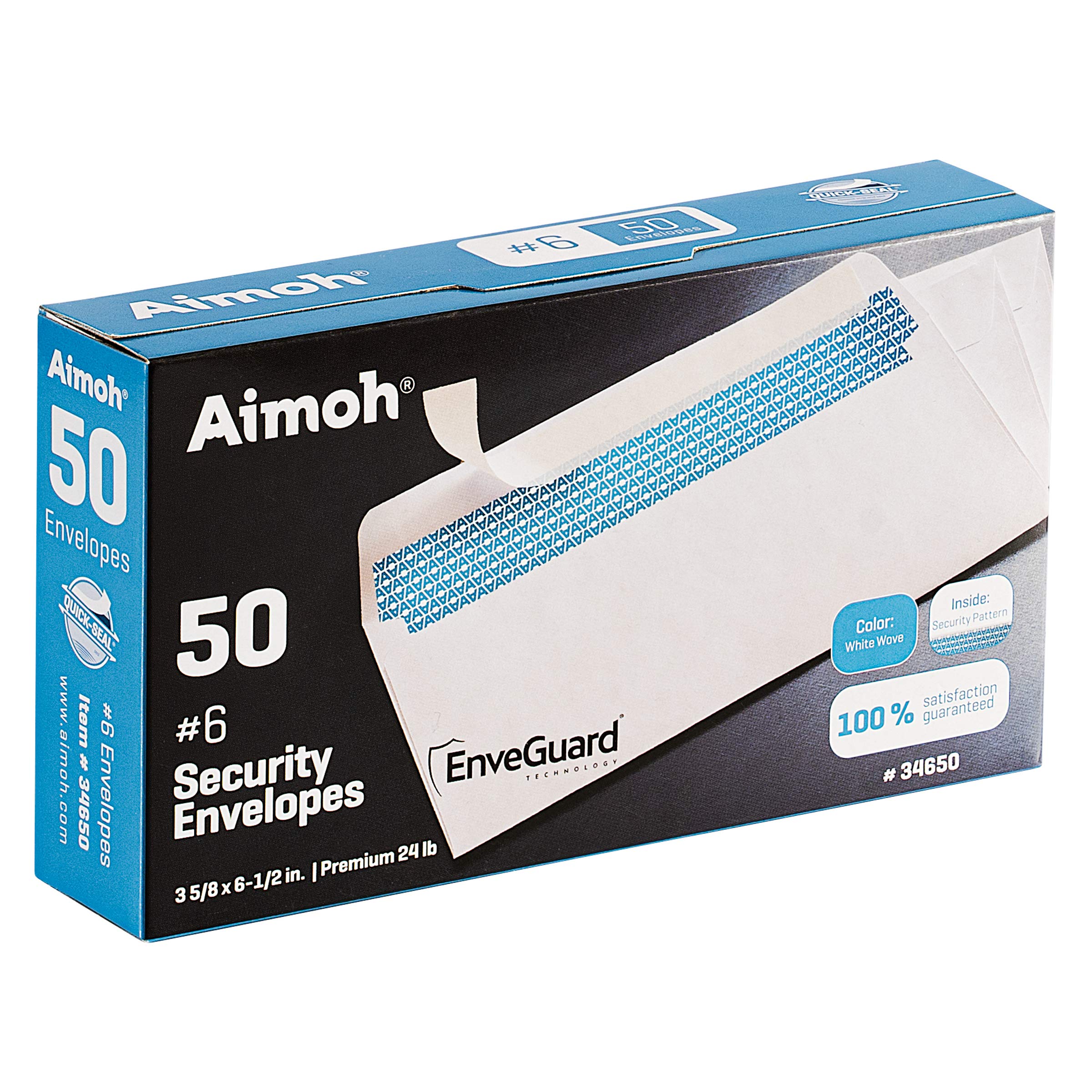 Aimoh #6 3/4 Security Tinted Self-Seal Envelopes - No Window, Enveguard, Size 3-5/8 X 6-1/2 Inches - White - 24 Lb - 24 Pack / 1