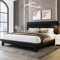 Weeway King Bed Frame Platform Bed With Velvet Upholstered Headboard And Wooden Slats Support, Heavy Duty Mattress Foundation, No Box Spring Needed, Easy Assembly, Black