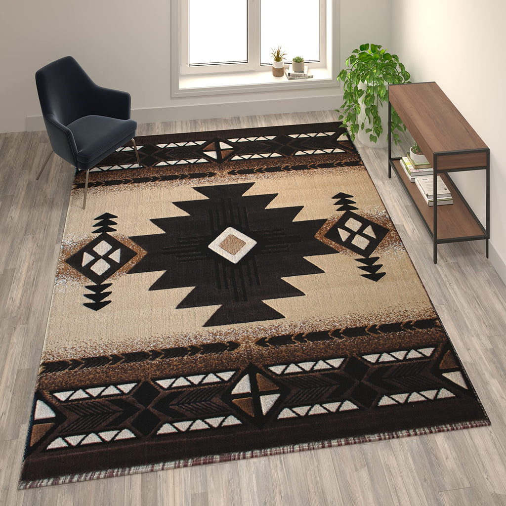 Flash Furniture Mohave Traditional Southwestern Style Area Rug - Rustic Brown Accent Rug - 8' X 10' - Olefin Fibers With Jute Backing