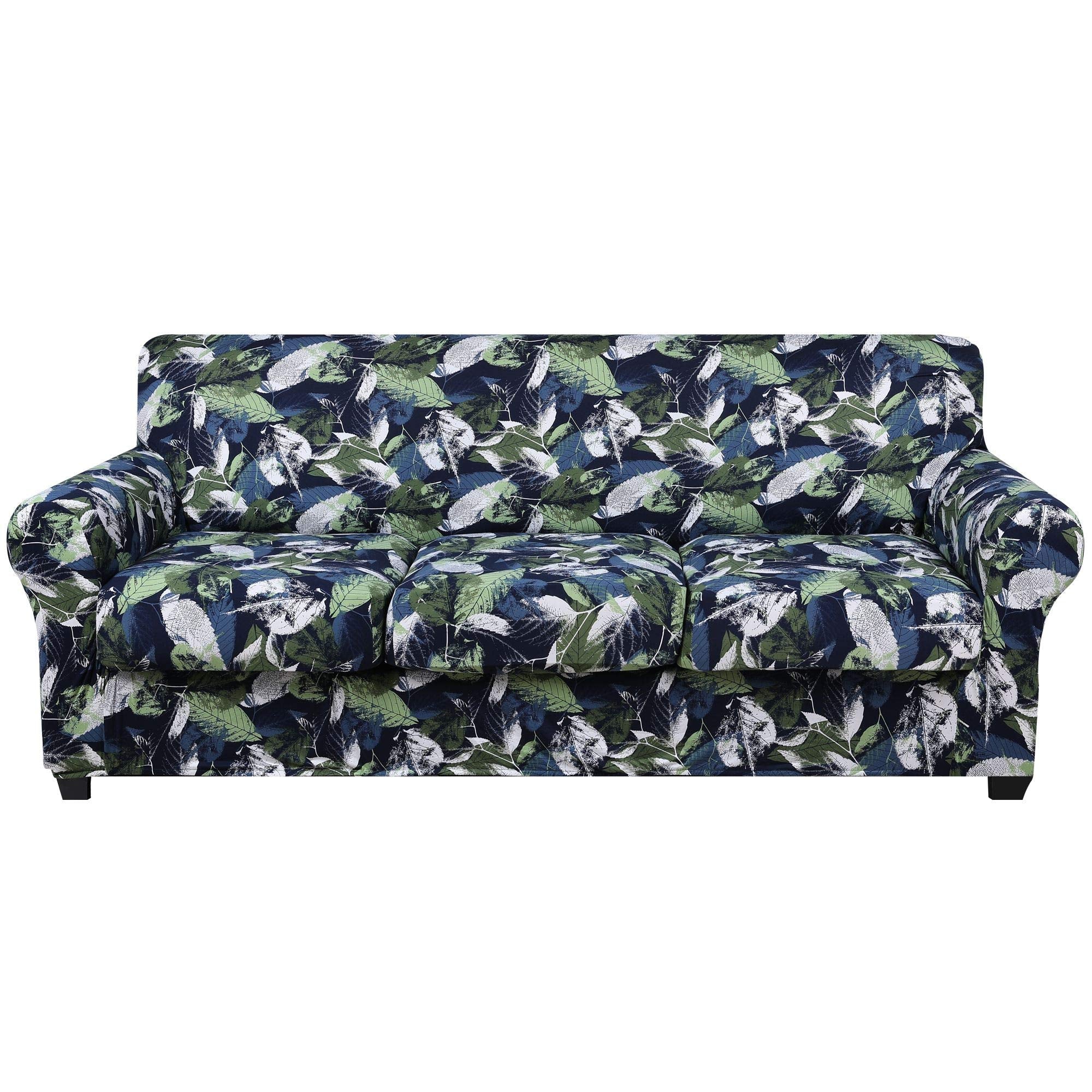 Hyha Couch Cover, Sofa Covers, Floral Pattern, Stretch, Printed, 4 Pieces, Sofa Slipcovers, For 3 Separate Cushion Couch Sofa, W