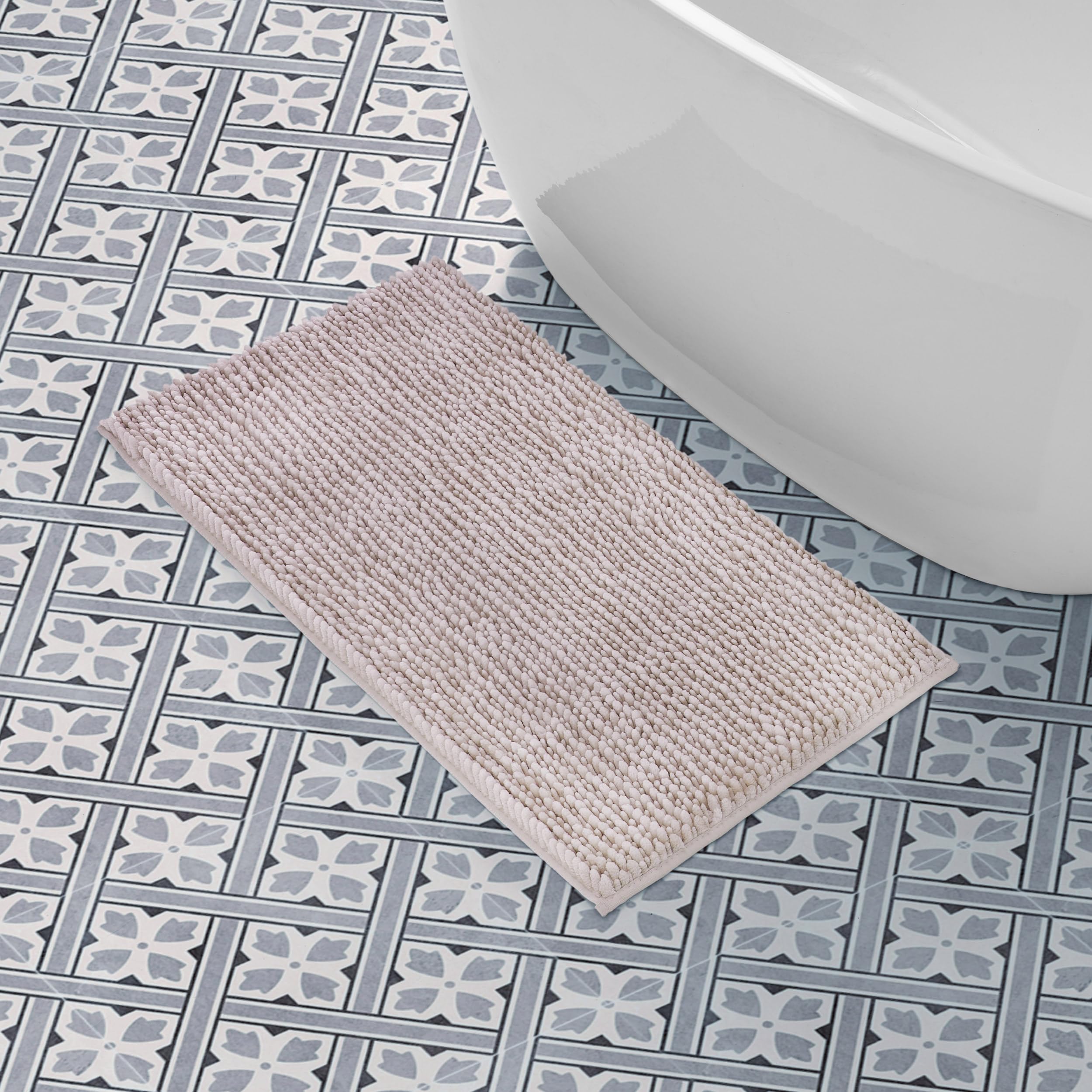 Laura Ashley Butter Chenille Bath Rug, Absorbent Shaggy Bathroom Mat, Non Slip Plush Carpet Rugs for Tub and Sink - (20 x 34) Bl