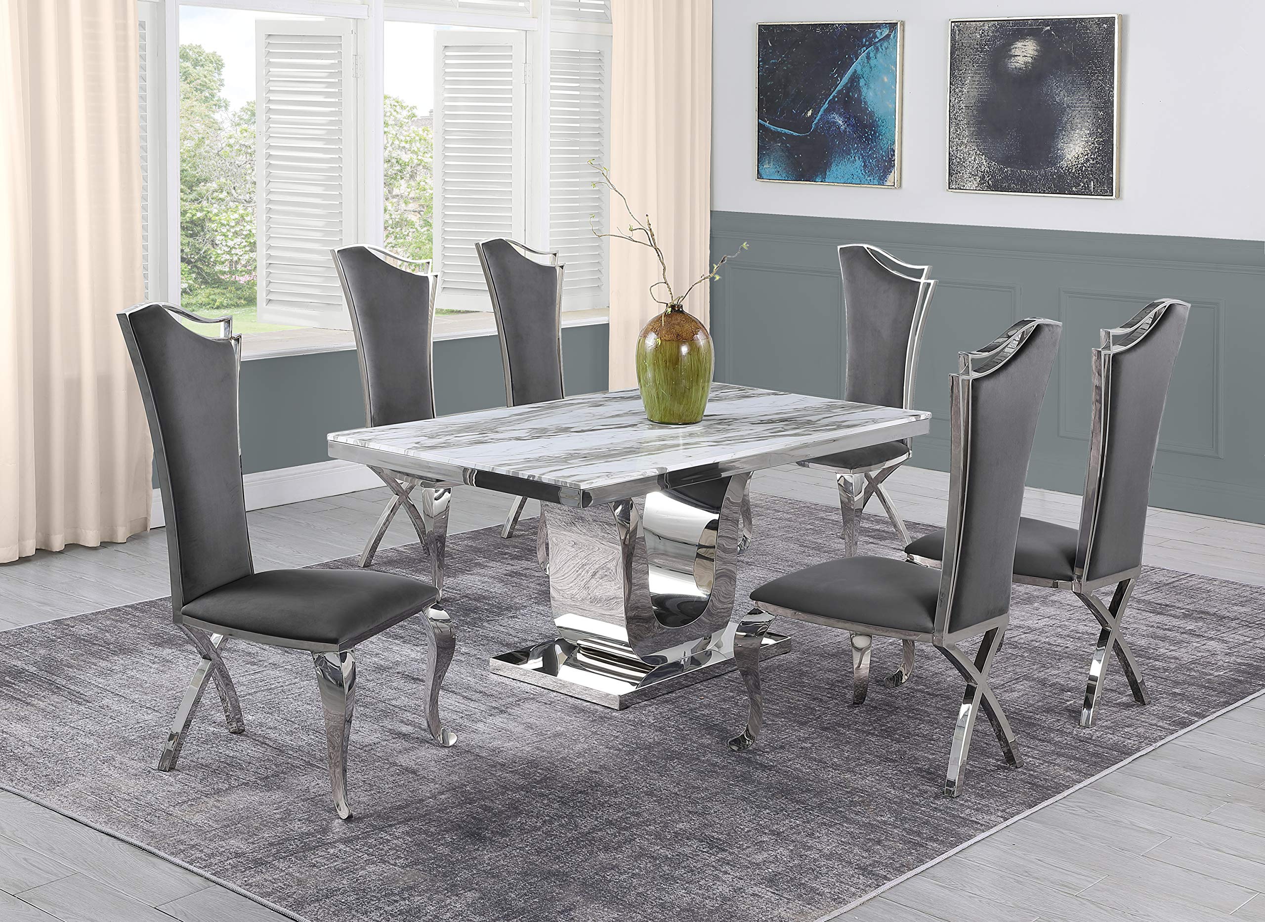 Furniture D14-6Sc36 Dining Set, Dark Gray