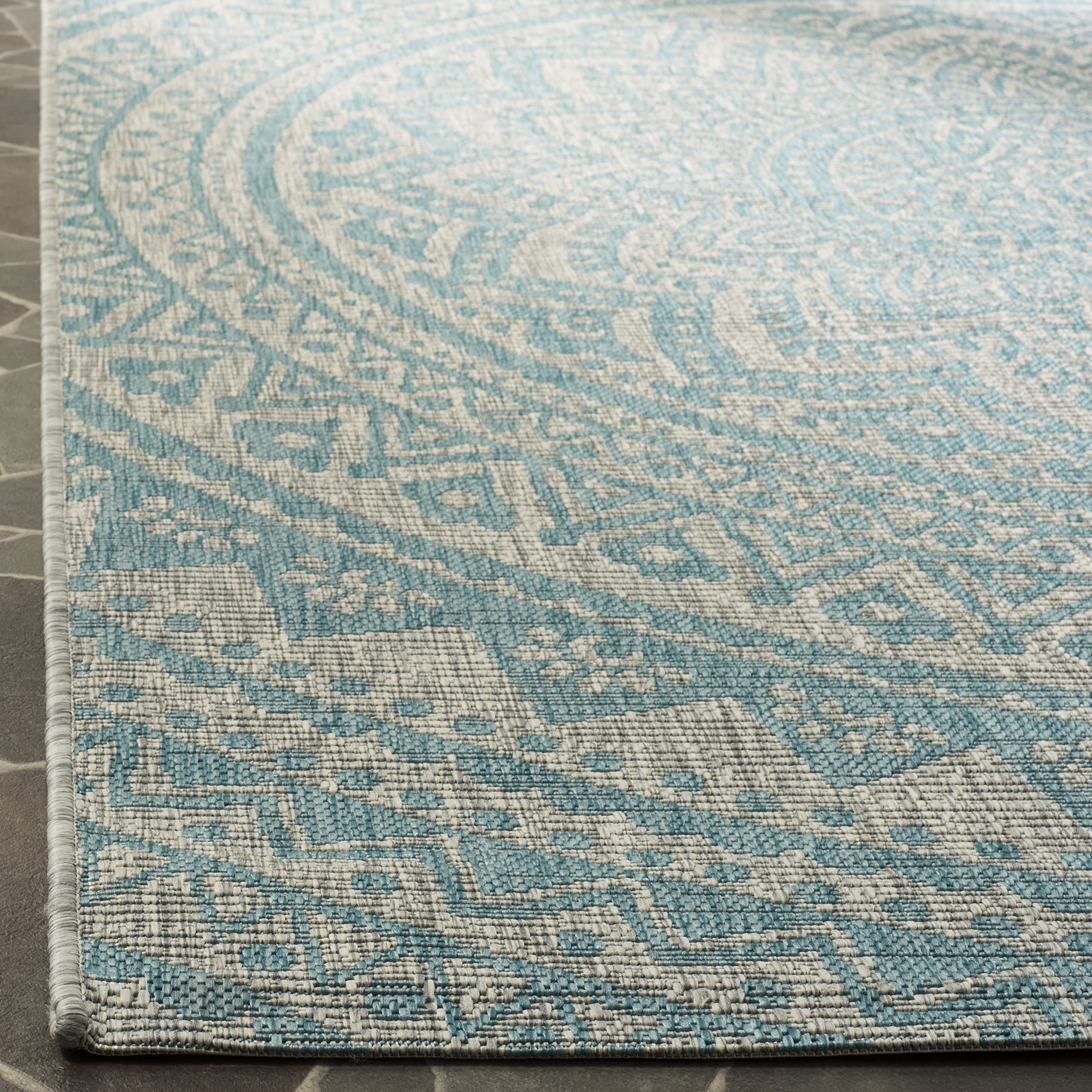 Safavieh Courtyard Collection 6'7' X 9'6' Light Grey / Aqua Cy8734 Indoor/ Outdoor Waterproof Easy Cleaning Patio Backyard Mudroom Area Rug