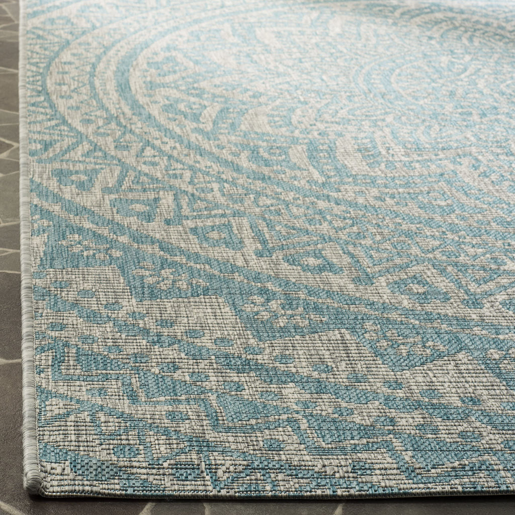 Safavieh Courtyard Collection 2' X 3'7' Grey / Aqua Cy8734 Indoor/ Outdoor Patio Backyard Mudroom Accent Rug