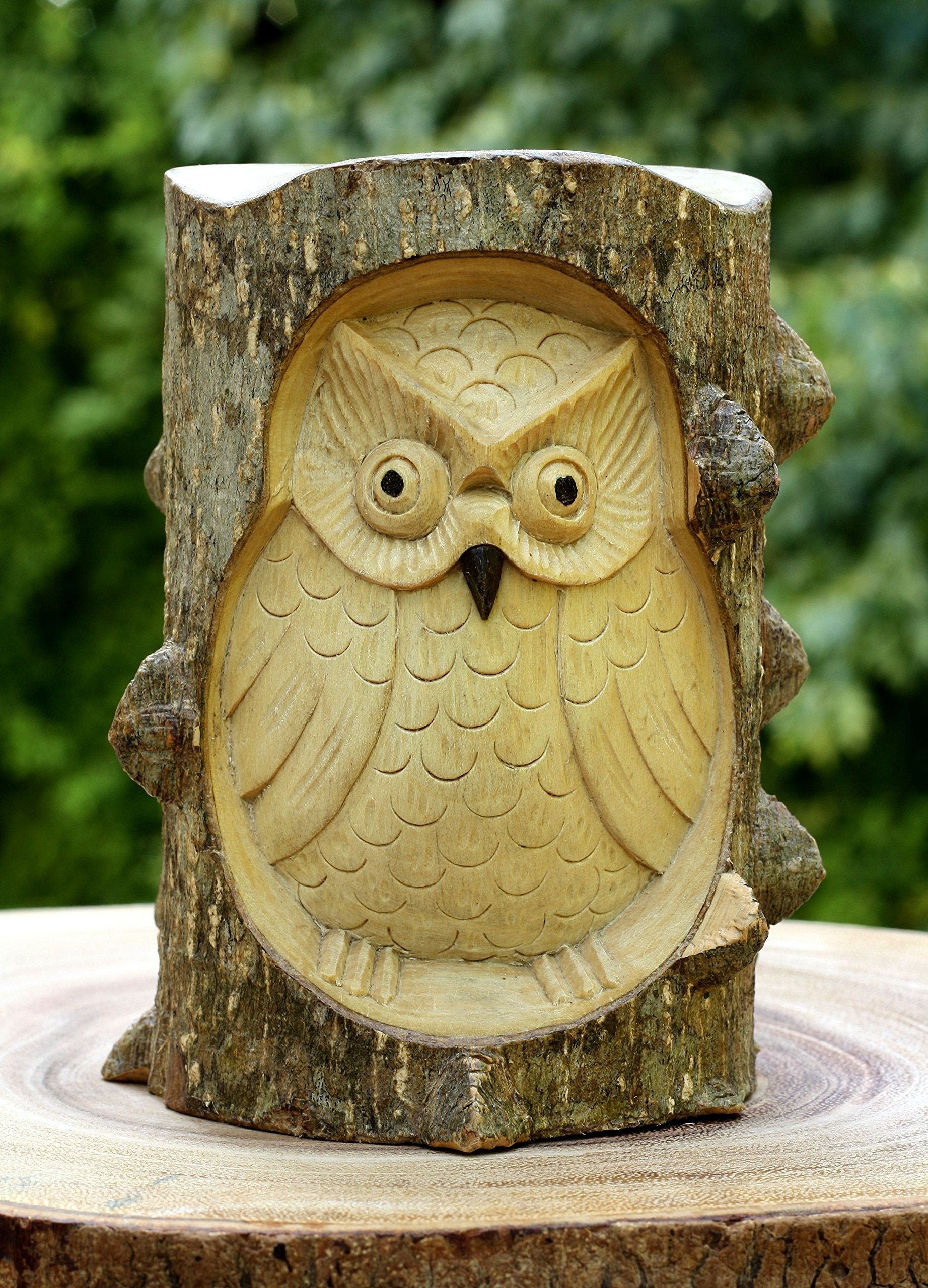 G6 Collection Unique Handmade Wooden Owl from Crocodile Wood Statue Figurine Hoot Sculpture Art Decorative Rustic Home Decor Acc