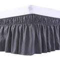 Meila Wrap Around Bed Skirt Three Fabric Sides Elastic Dust Ruffled 24 Inch Tailored Drop,Easy To Install Fade Resistant-Dark Gr