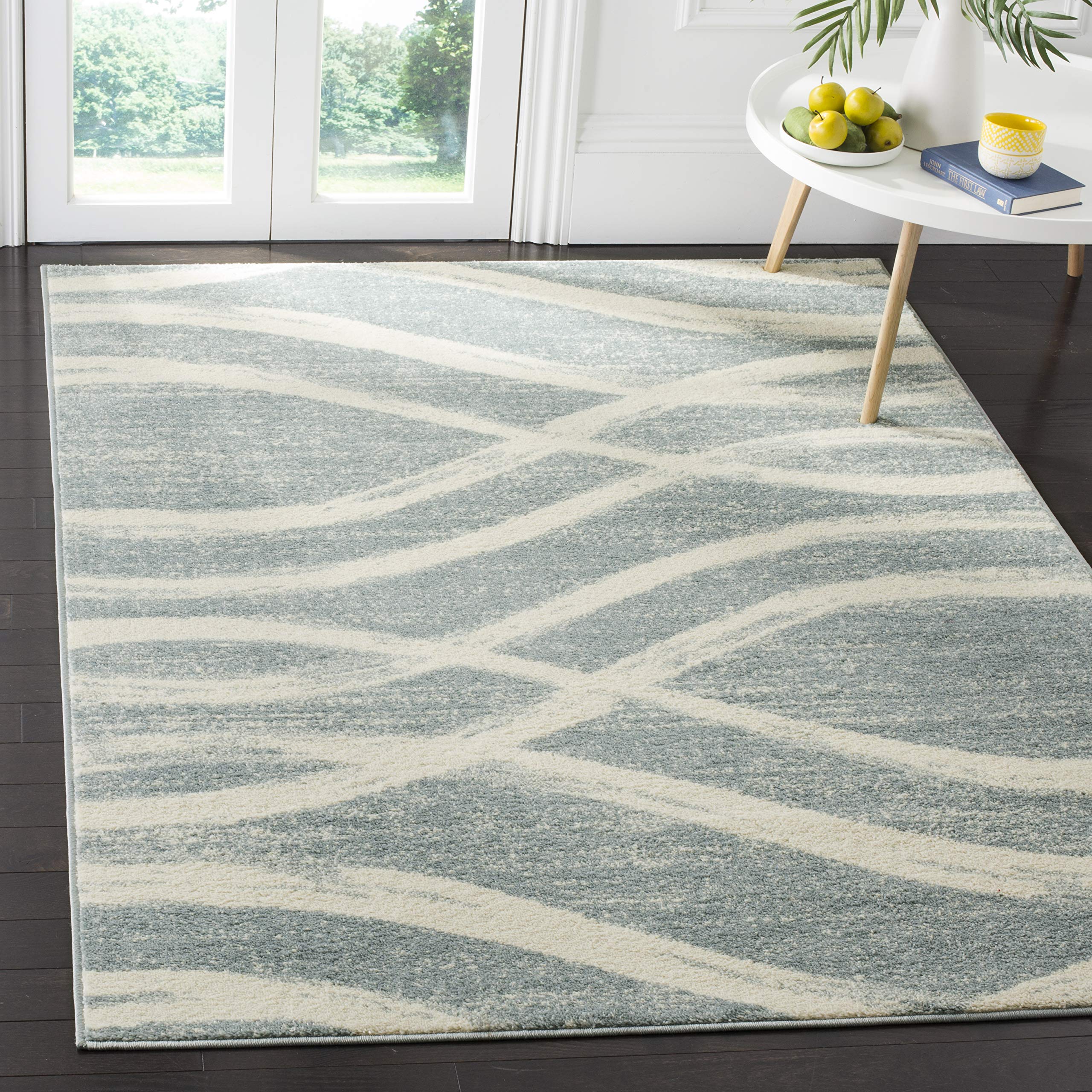 SAFAVIEH Adirondack Collection Area Rug - 6 x 9, Cream & Slate, Modern Wave Distressed Design, Non-Shedding & Easy Care, Ideal