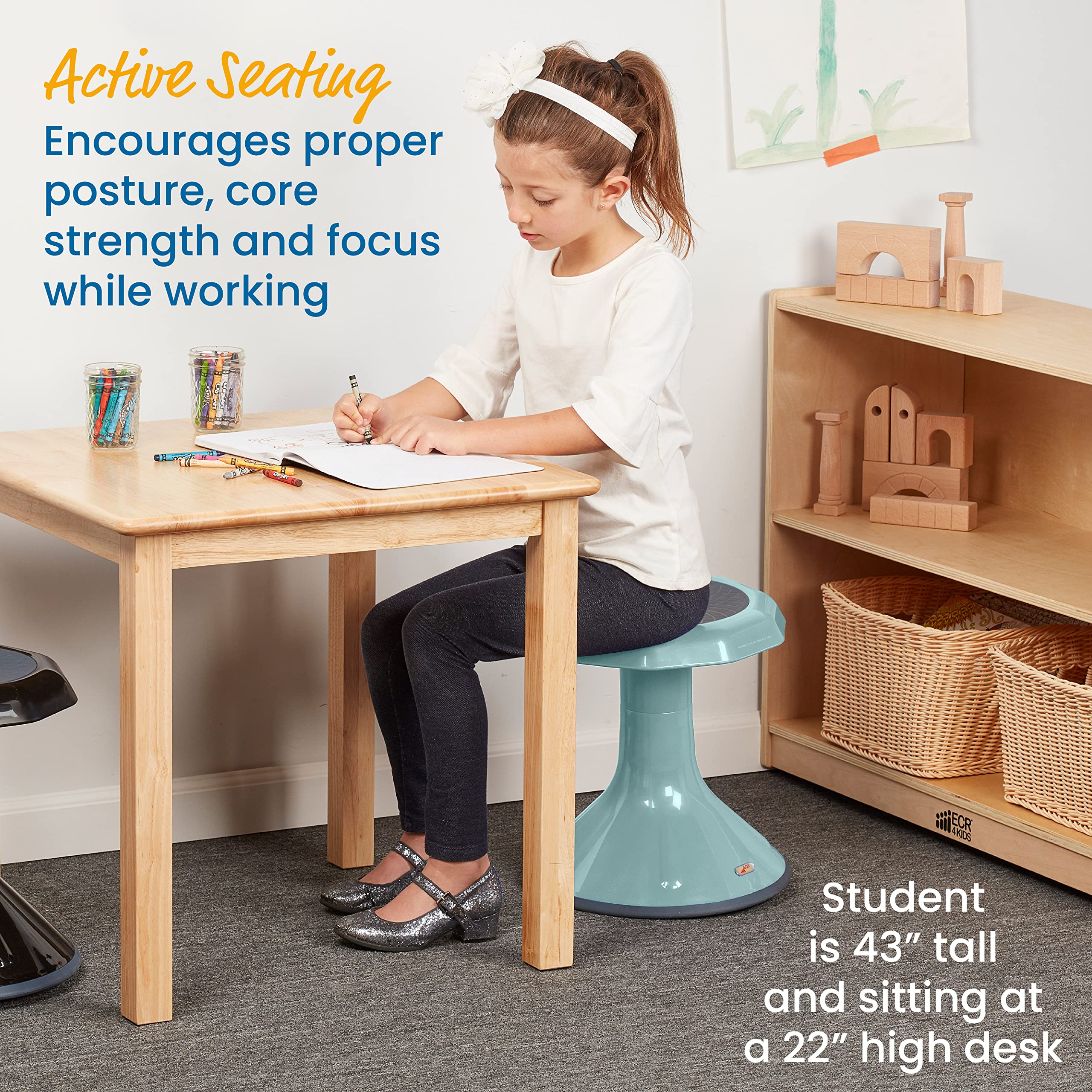 Ecr4Kids Ace Active Core Engagement Wobble Stool, 15-Inch Seat Height, Flexible Seating, Seafoam