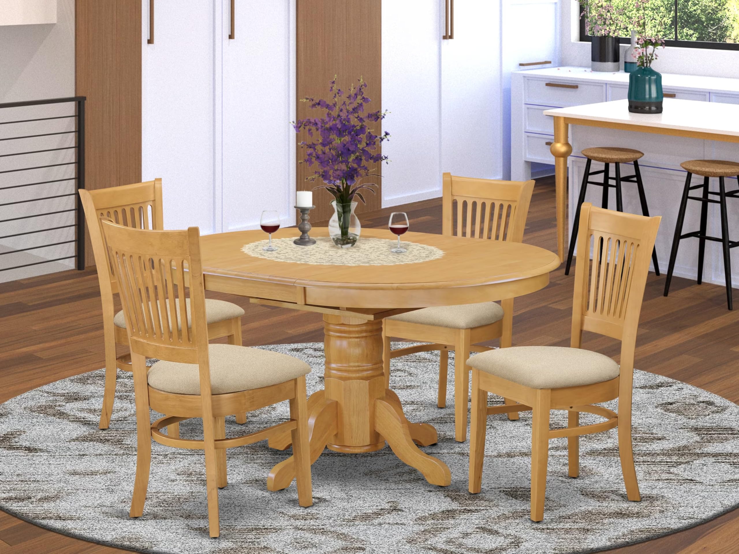 East West Furniture AVVA5-OAK-C Avon 5 Piece Modern Set Includes an Oval Wooden Table with Butterfly Leaf and 4 Linen Fabric Kitchen Dining Chairs, Oak
