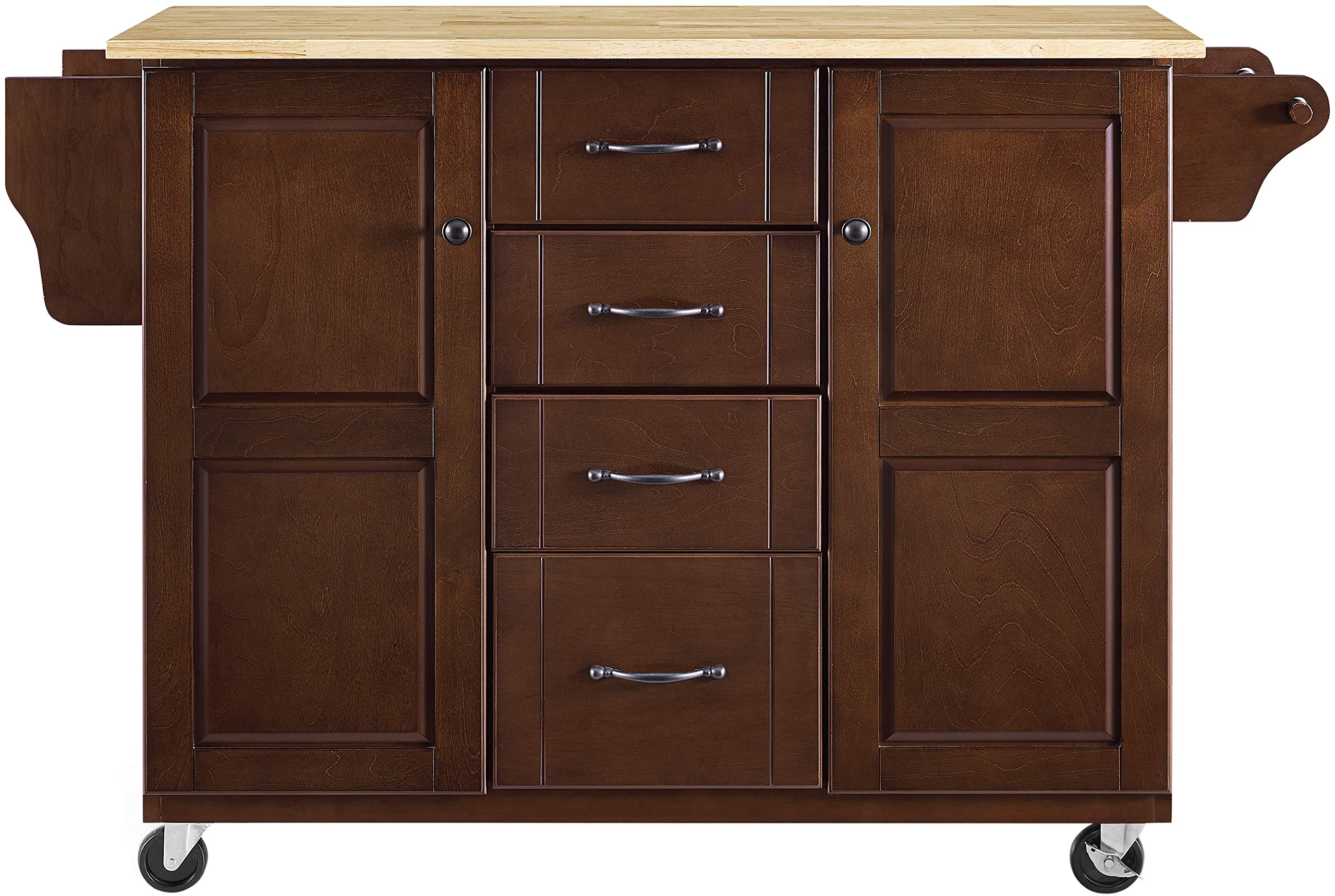 Crosley Furniture Eleanor Wood Top Rolling Cart Kitchen Island with Spice Rack, Storage Drawers and Shelves, Mahogany