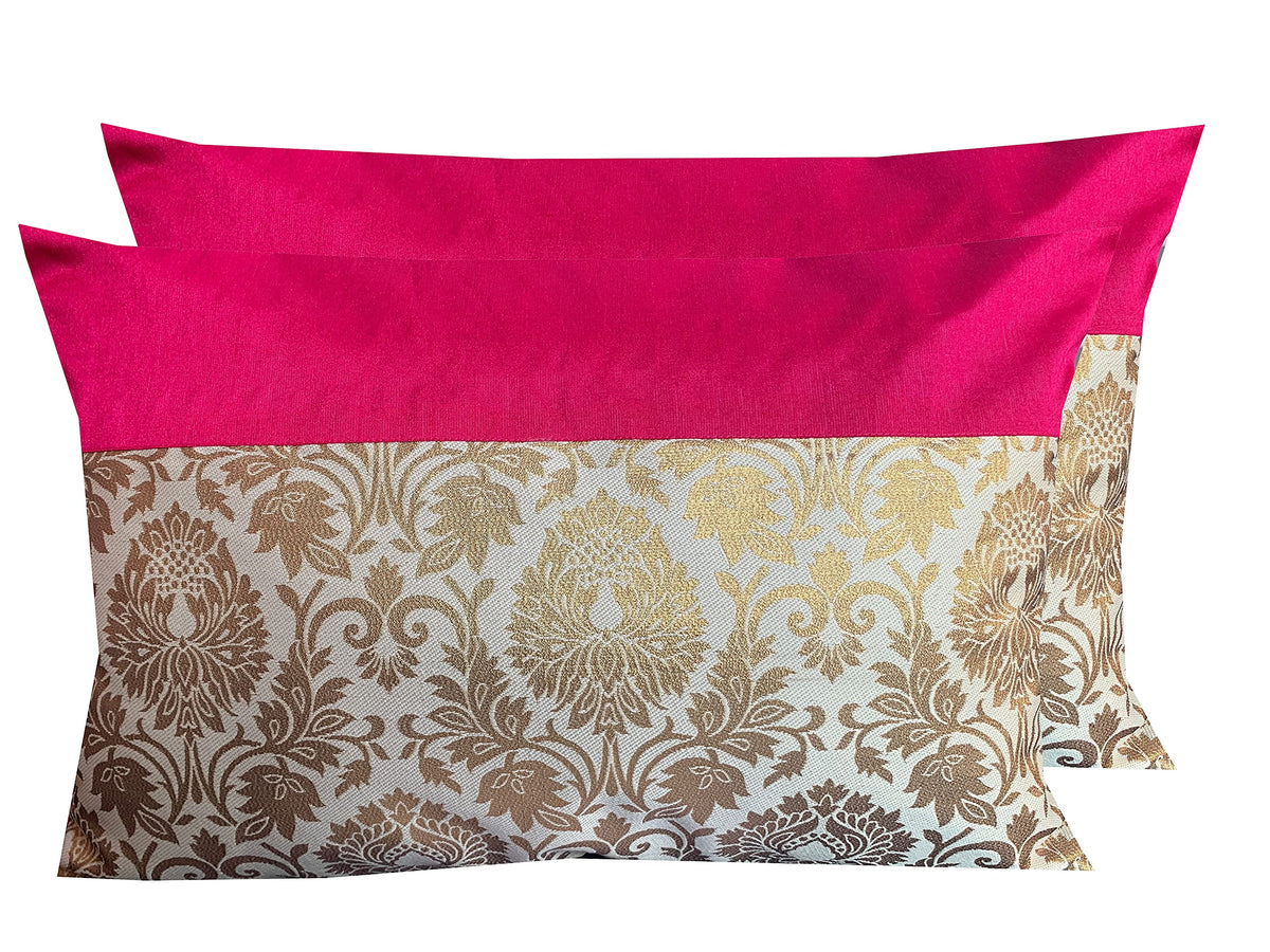 Pink Parrot Dopian Silk Multicolour Throw Pillow Covers/Cushion Covers (12X18 Inches)  Set Of 2 Pc