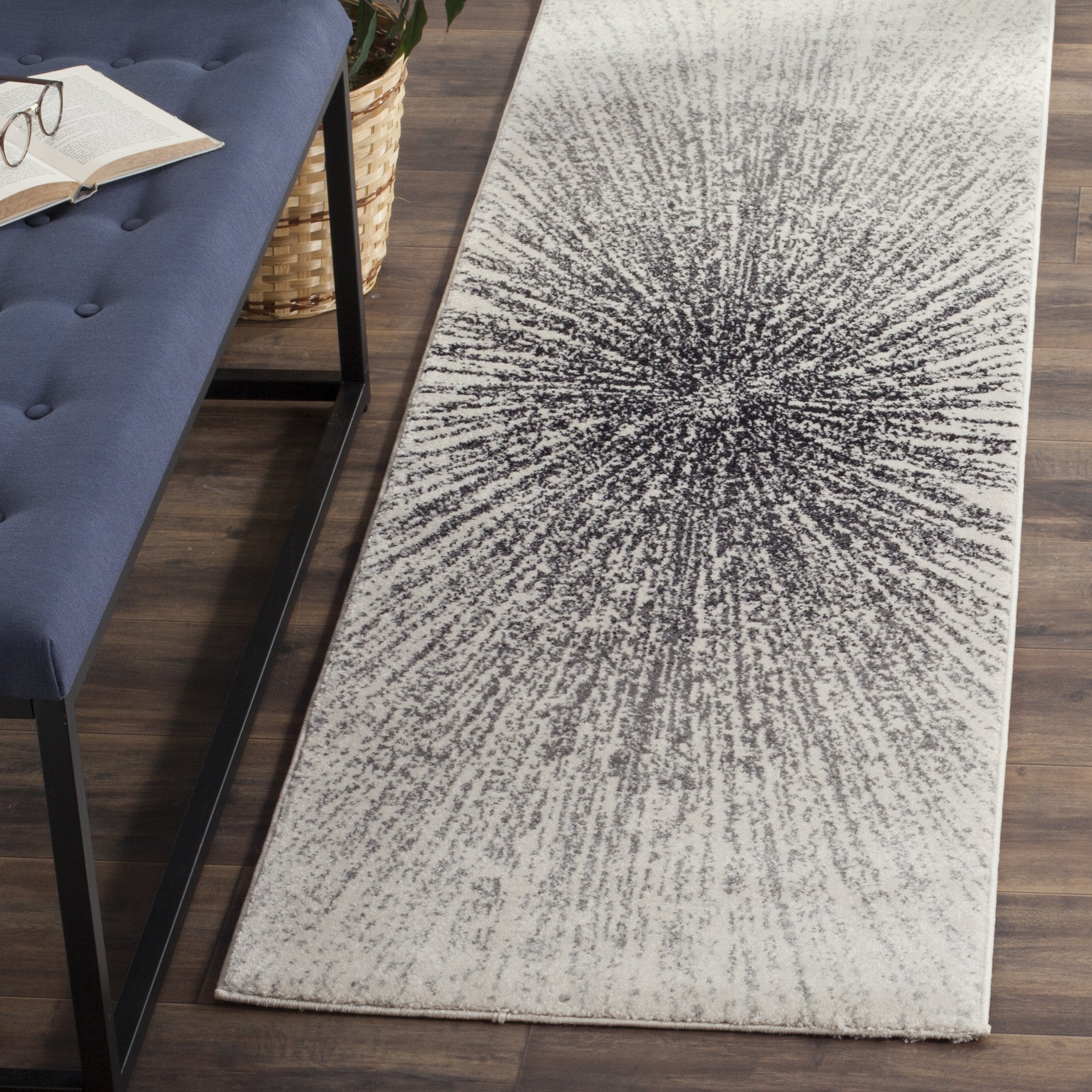 SAFAVIEH Evoke Collection 22 x 11 Black/Ivory EVK228K Abstract Burst Non-Shedding Living Room Bedroom Runner Rug