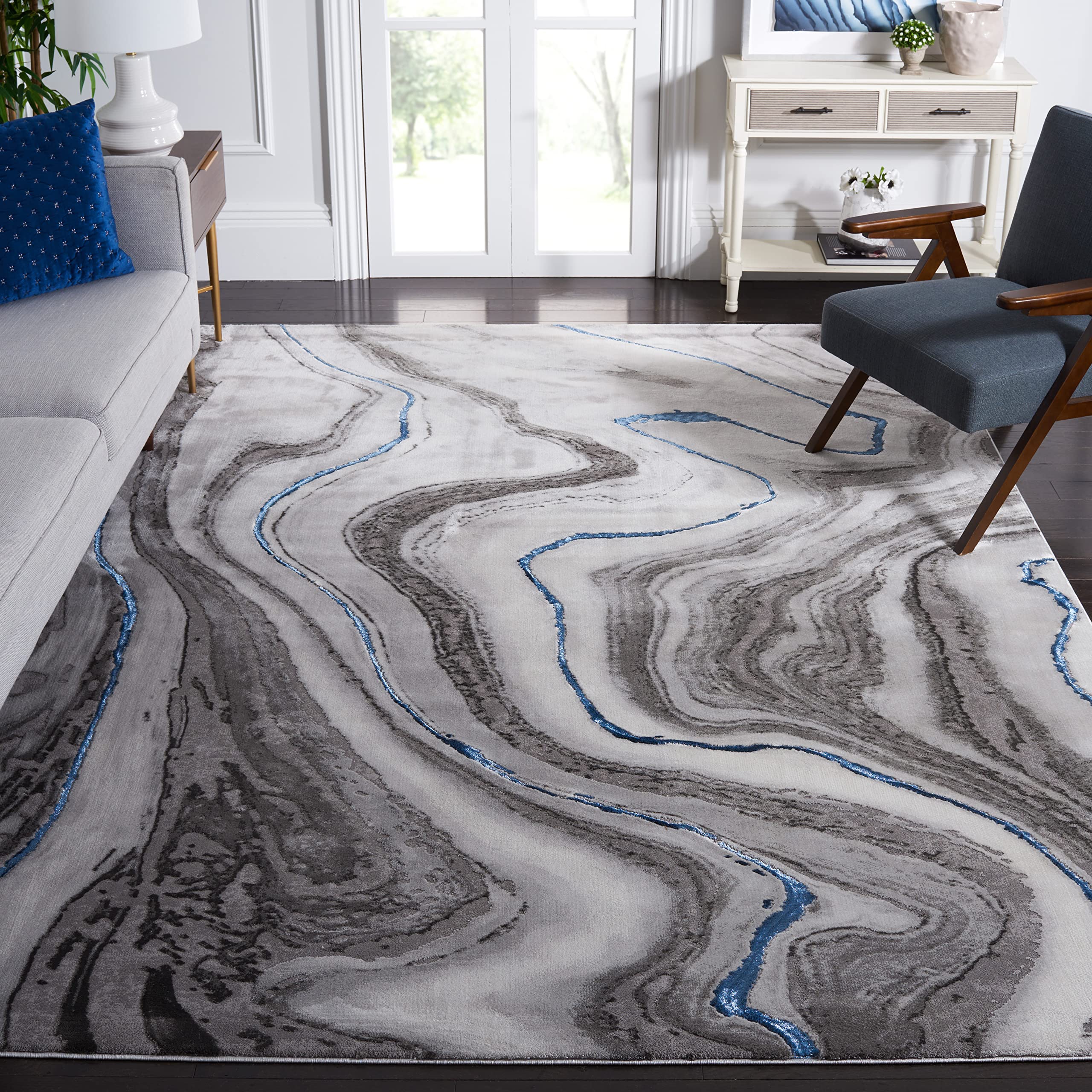 SAFAVIEH Craft Collection 67 Square Grey/Blue CFT819N Modern Abstract Non-Shedding Living Room Bedroom Dining Home Office Area 