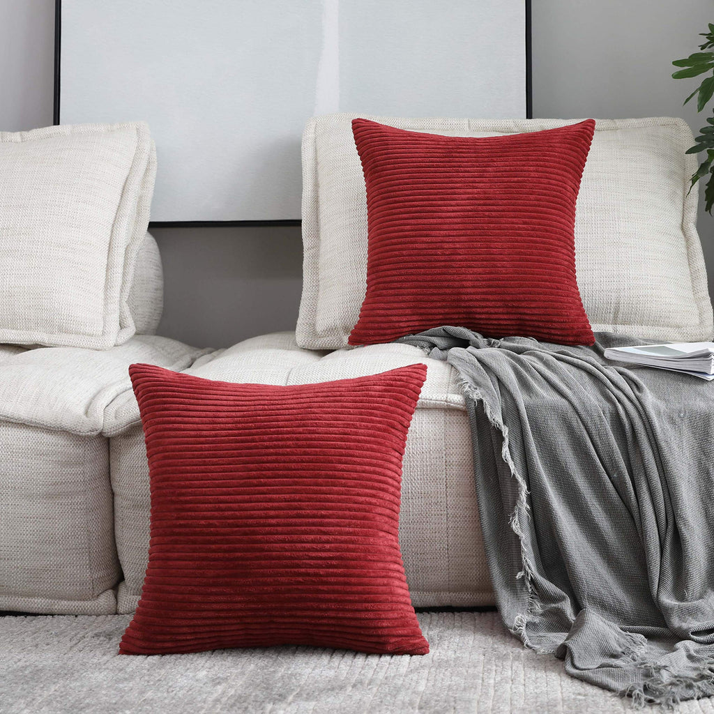 Home Brilliant Set Of 2 Decorative Pillow Covers Striped Corduroy Velvet Square Cushion Cover For Baby Supersoft Pillowcase, 50X