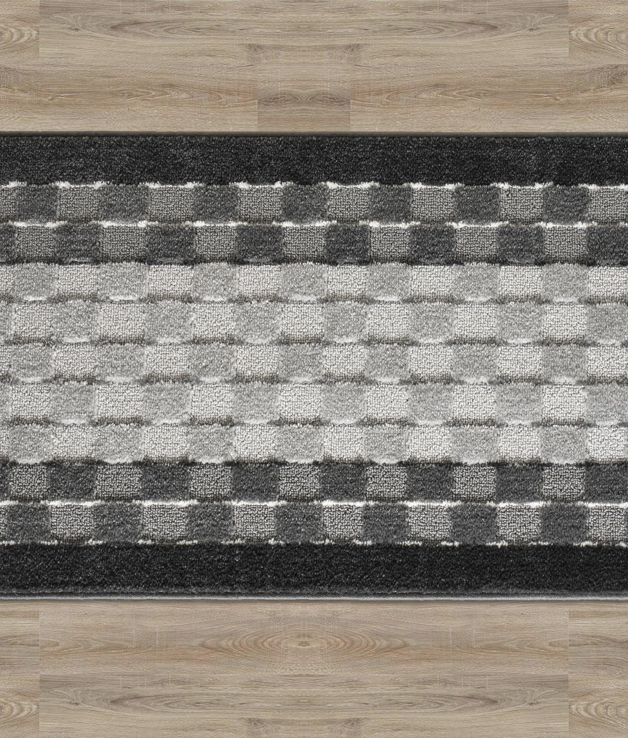 ORFA HOME Non Slip Washable Carpet Runner Rug, Custom Floor Mat for Kitchen Hallway Stairs Entry, Rubber Backing, Checkered Anth