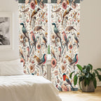Ambesonne Birds And Nature Curtains, Delicate Spring Chill With Leafy Flowers With Wingy Animals, Window Treatments 2 Panel Set