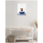 Sylvie Bear Cub in Eclectic Blue Bathtub Framed Canvas by Amy Peterson