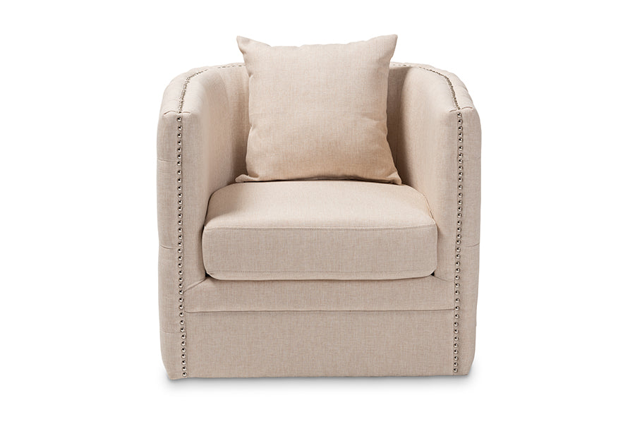 Baxton Studio Micah Modern and Contemporary Beige Fabric Upholstered Tufted Swivel Chair