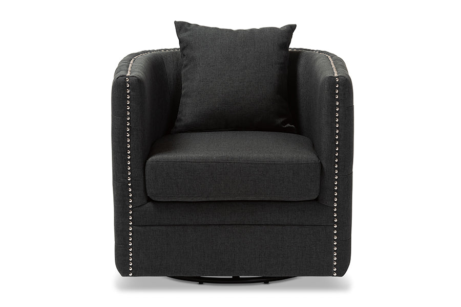Baxton Studio Micah Modern and Contemporary Grey Fabric Upholstered Tufted Swivel Chair