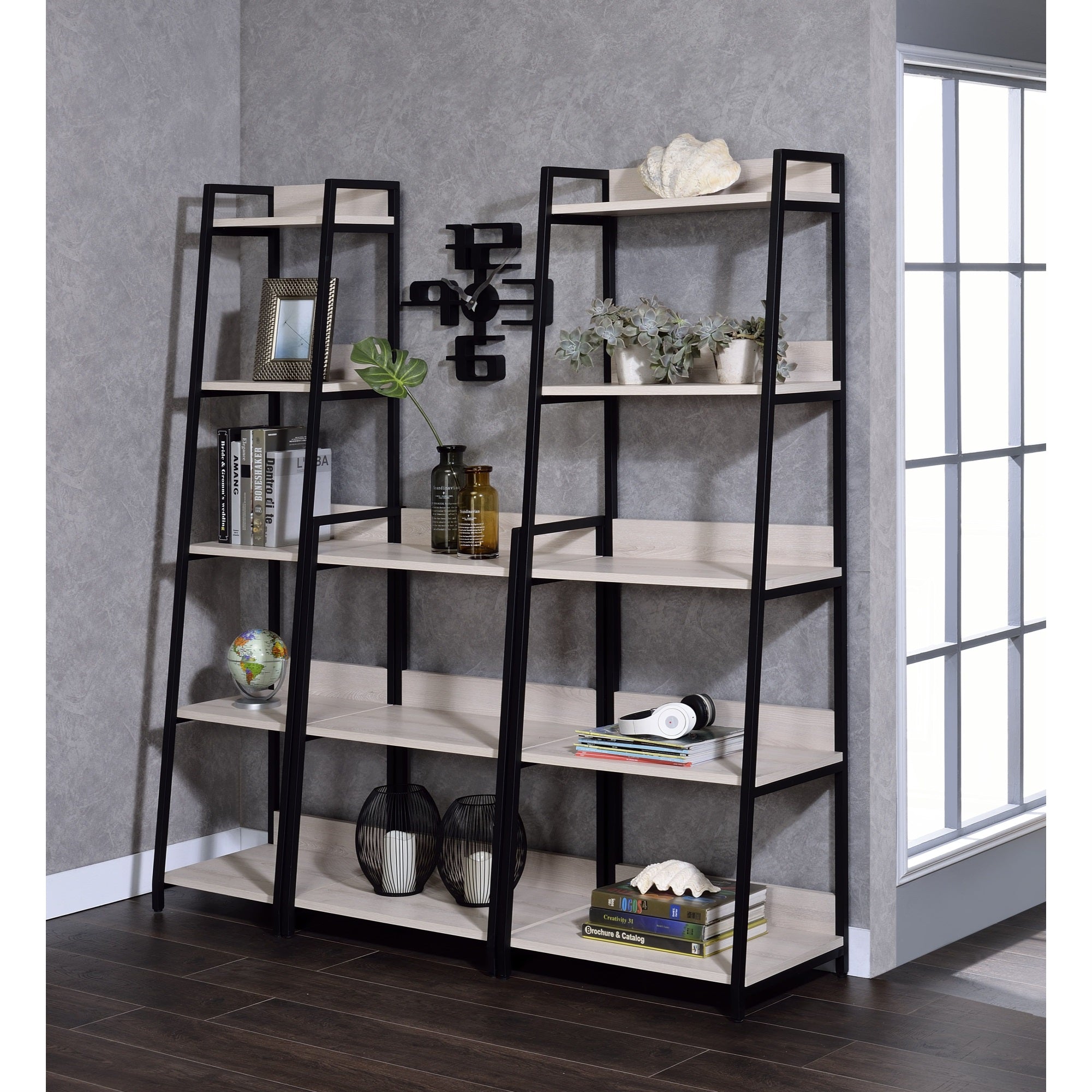 Acme Wendral 3 Wooden Tiers Ladder Bookshelf in Natural and Black