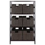 Winsome Leo 3-Tier Wide Storage Shelf with 6 Foldable Woven Baskets, for Living Room, Home Office, Bedroom, Espresso