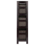 Winsome Leo 3-Tier Wide Storage Shelf with 6 Foldable Woven Baskets, for Living Room, Home Office, Bedroom, Espresso