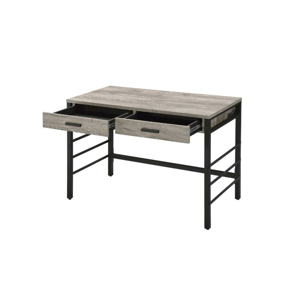 Acme Disho Wooden Writing Desk with USB Port in Light Weathered Oak and Black