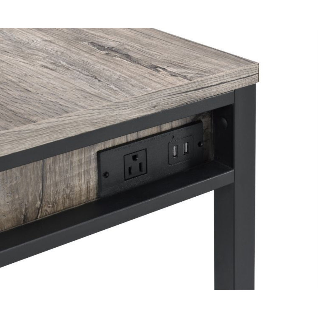Acme Disho Wooden Writing Desk with USB Port in Light Weathered Oak and Black